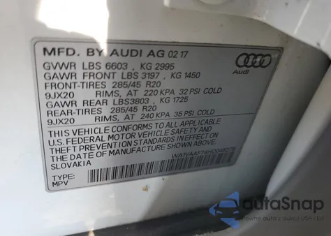 2017 Audi Q7 Prestige z USA, uszkodzony, nr VIN WA1VAAF74HD045275